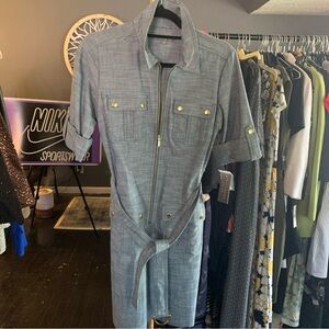 Chic Military Style Dress with Gold Accents and Belt Sz 8